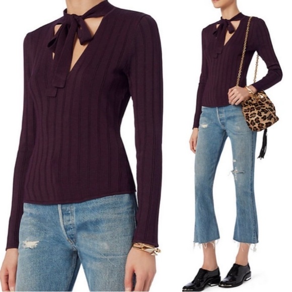 Intermix Emma V Neck Tie Ribbed Top - Picture 1 of 9